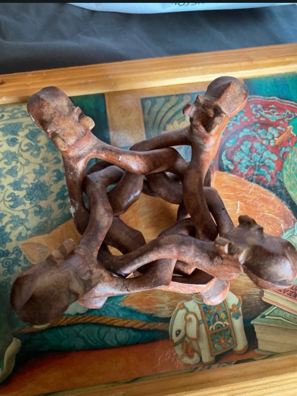 VTG Hand Carved Wooden Camel Folding Plant Stand Style Bowl Holder 5-Leg Nice